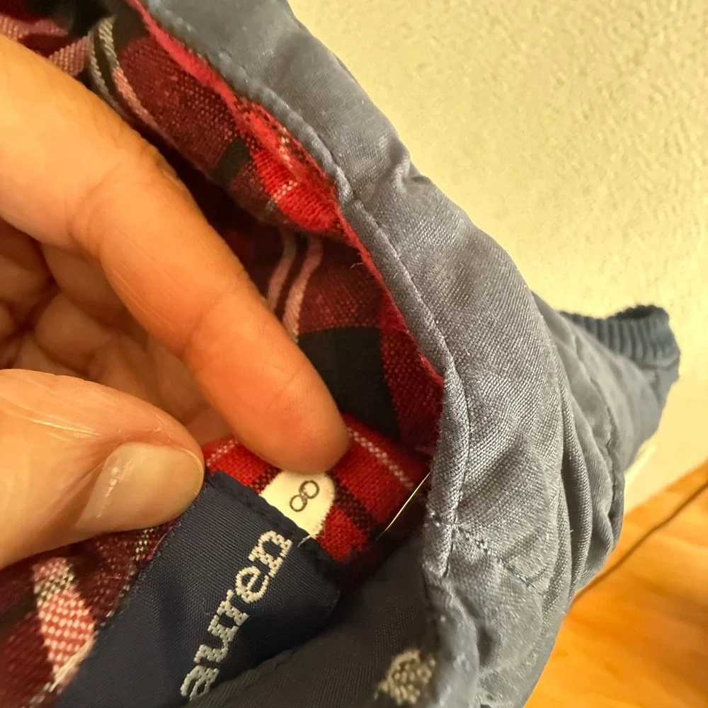 Ralph Lauren Kids Navy Blue Quilted Puffer Vest Sz 8Plaid Lined Hooded